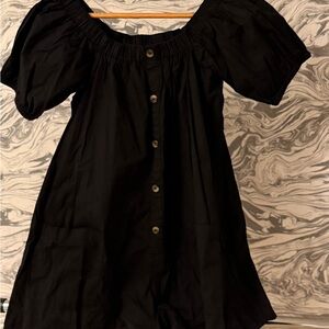 Black Button-Down Off-Shoulder Romper